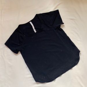 Black, short-sleeve t-shirt with mesh trim